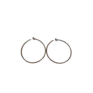 Silver Toned Lightweight Rhinestone Crystal Encrusted Post Back Hoop Earrings